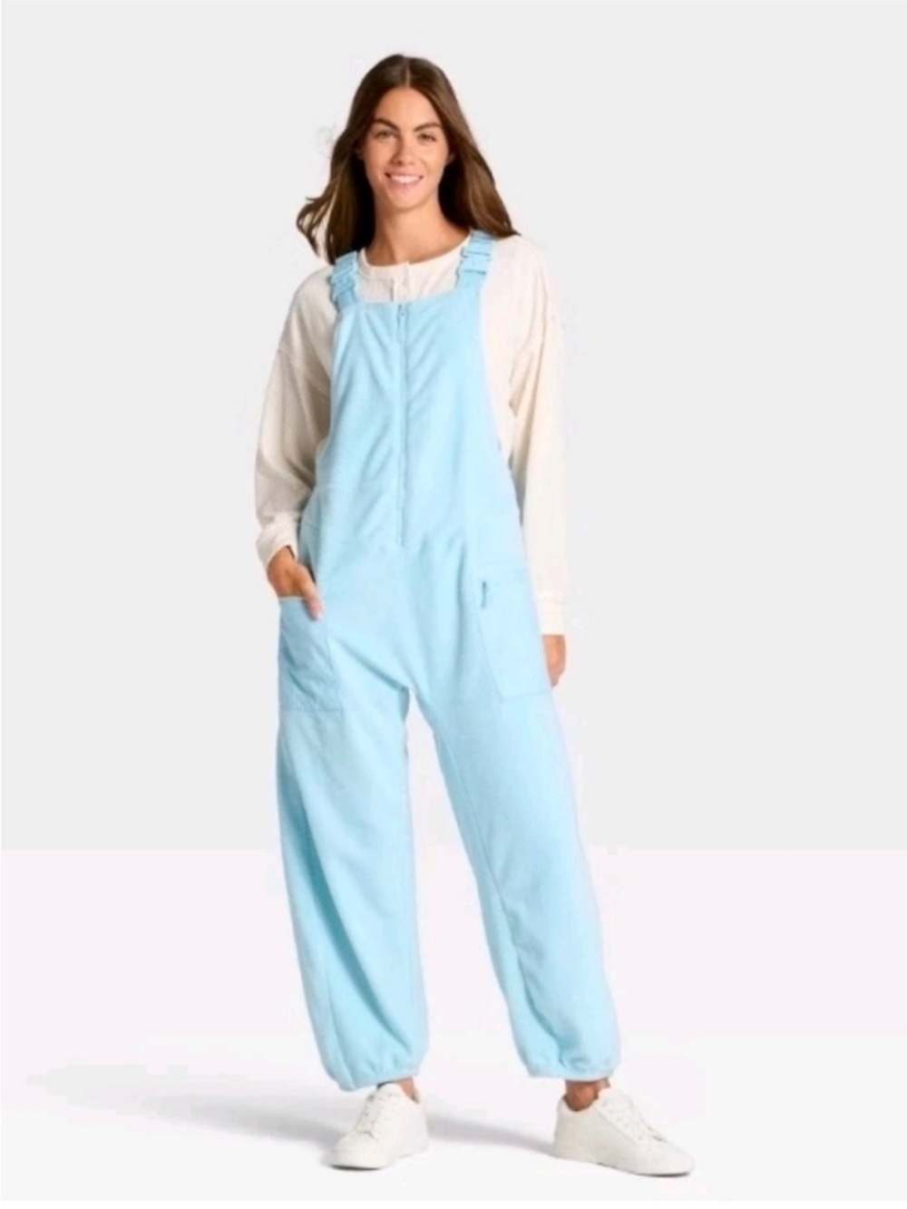 JoyLab Women’s High Pile Fleece Overalls - Light Blue Size Medium NWT